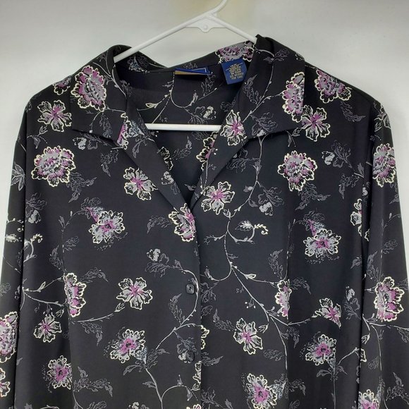 Laura Scott Black Long Sleeved Floral Print Button Down Shirt Size 18W - Picture 7 of 7